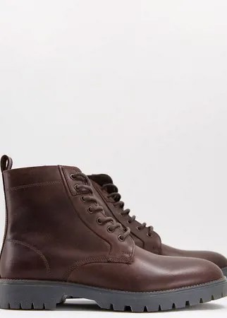 Коричневые кожаные ботинки со шнуровкой на массивной подошвой ASOS DESIGN-Коричневый цвет