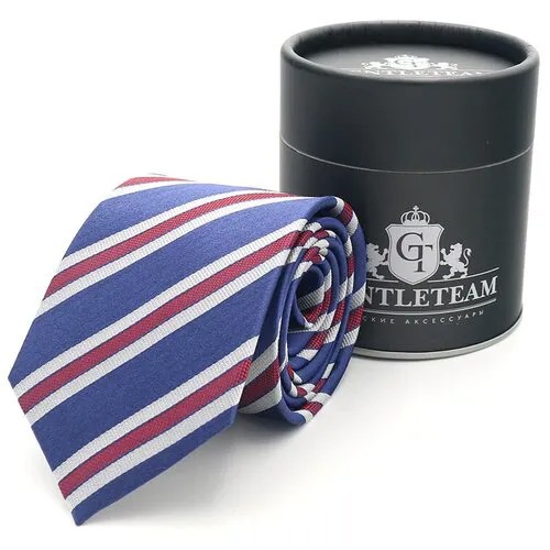 Галстук GENTLETEAM, натуральный шелк, в полоску, для мужчин, синий, красный