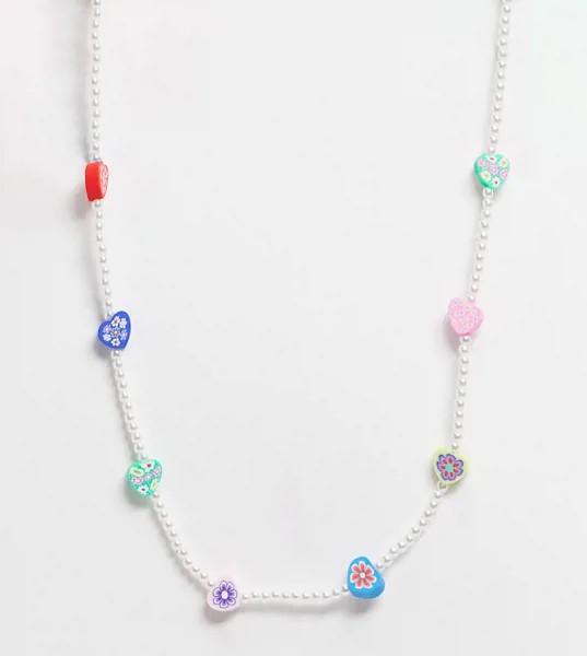 Ожерелье из искусственного жемчуга с бусинами с цветочным узором ASOS DESIGN Curve-Многоцветный