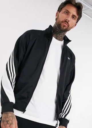 Черная спортивная куртка с запахом и 3 полосками adidas Originals-Черный