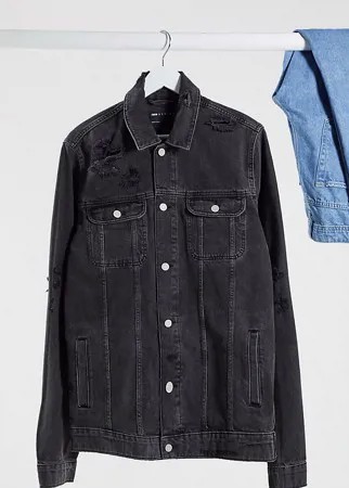 Черная джинсовая куртка со рваной отделкой ASOS DESIGN Tall-Черный цвет