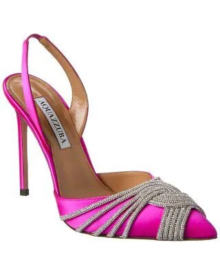 Aquazzura Gatsby 105 Атласные туфли с открытой пяткой женские розовые 38