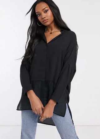 Черная рубашка с длинными рукавами ASOS DESIGN-Черный цвет