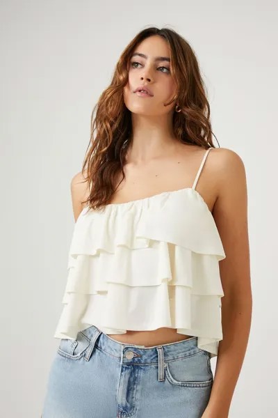 Многоярусная укороченная майка с рюшами Forever 21, белый