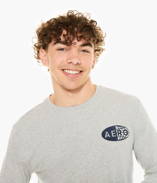 Футболка с длинным рукавом Aero Global Brand с графическим рисунком Aeropostale, серый