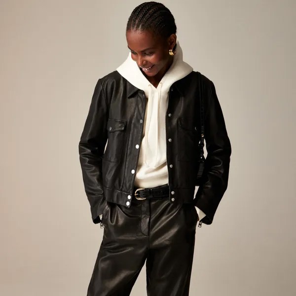 Коллекция кожаная рубашка-куртка J.Crew, черный
