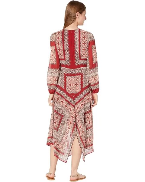 Платье Vince Camuto Printed Chiffon Long Sleeve Handkerchief Hem Maxi, ржавый