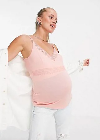 Топ-майка для кормления кораллового цвета с кружевом ASOS DESIGN Maternity-Розовый цвет