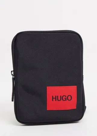 Черная мини-сумка через плечо с контрастным прямоугольным логотипом HUGO Ethon-Черный