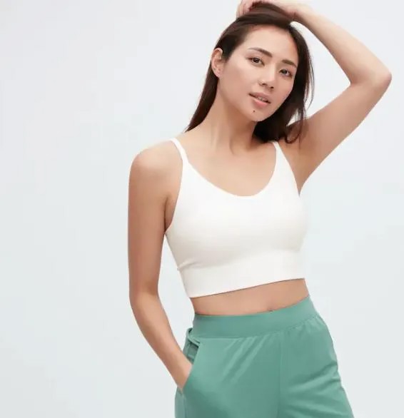 Топ-бюстгальтер укороченный в рубчик на бретелях Uniqlo Ribbed Cropped Camisole Bra, белый