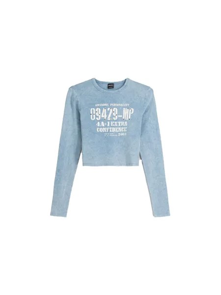 Лонгслив Bershka, светло-синий