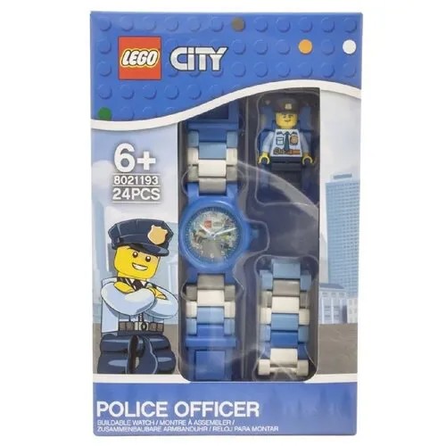 Наручные часы LEGO City, часы на руку для мальчиков (Город Лего) с минифигурой Policeman на ремешке детские