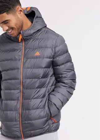 Серый пуховик с капюшоном adidas Outdoors