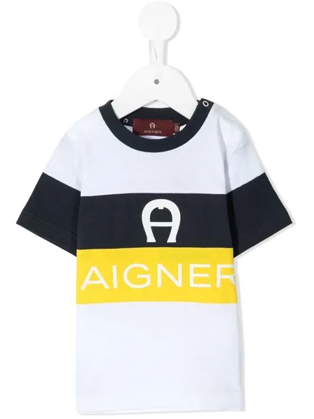 Aigner Kids футболка с контрастными полосками и логотипом