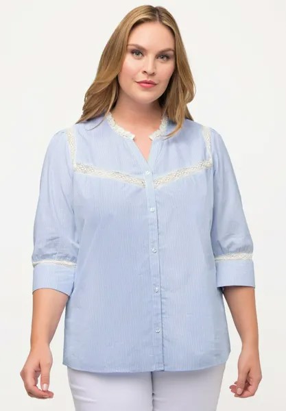 Рубашка Ulla Popken с кружевынми вставками, светло-синий