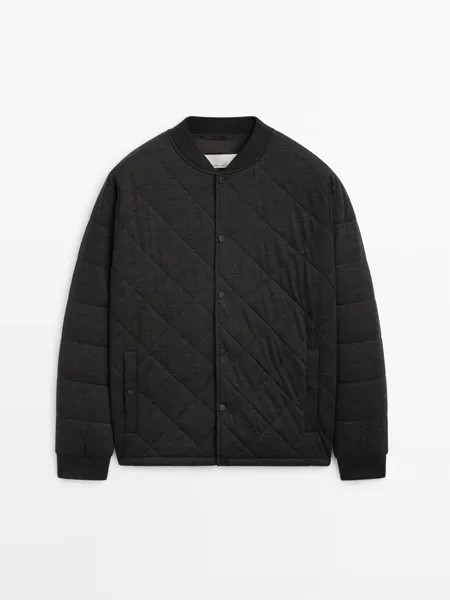 Куртка-бомбер Massimo Dutti 100% Extra Fine Wool Varsity, черный