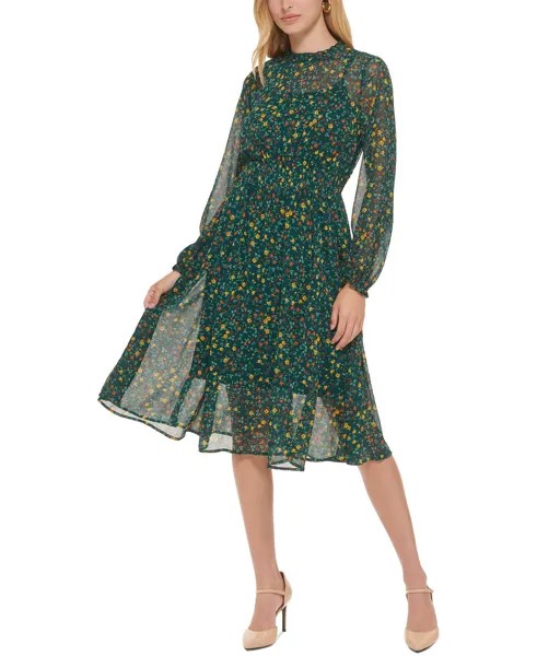 Женское присборенное платье миди с цветочным принтом Calvin Klein