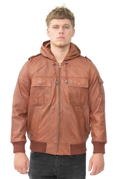 Кожаный бомбер с капюшоном - Тирана Infinity Leather, коричневый