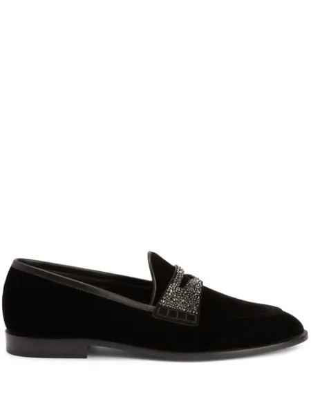 Giuseppe Zanotti бархатные лоферы Ermy со стразами, черный