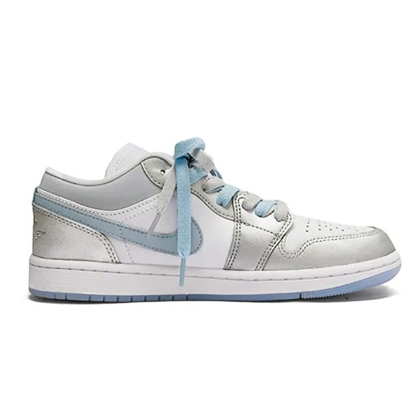 Кроссовки Air Jordan 1 Vintage Basketball Shoes Women's Low-top White/silver/blue, серебряный
