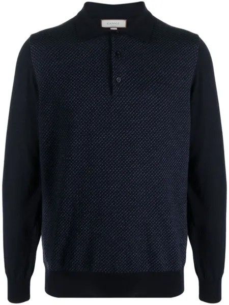Canali шерстяная рубашка поло с длинными рукавами, синий