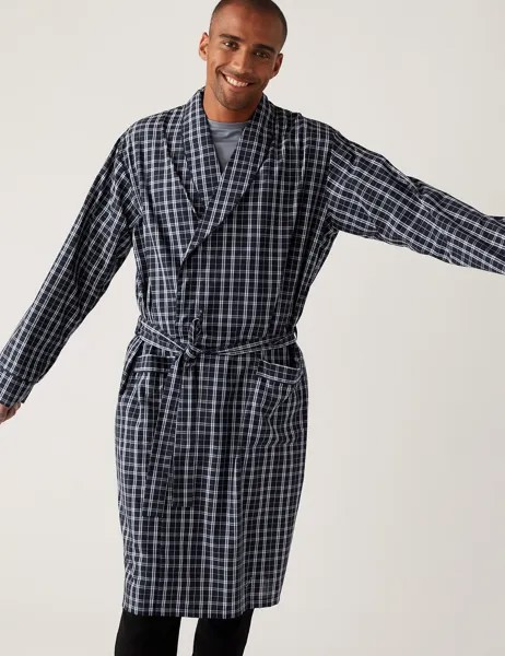 Халат в клетку из смеси хлопка Marks & Spencer, синий микс