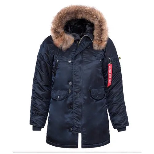Куртка аляска женская Alpha Industries N-3B W Parka, black-orange, натуральный мех (размер: xl, российский размер: 52)