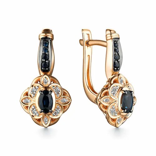 Серьги цепочки Diamant online, золото, 585 проба, бриллиант, сапфир, длина 2.2 см.