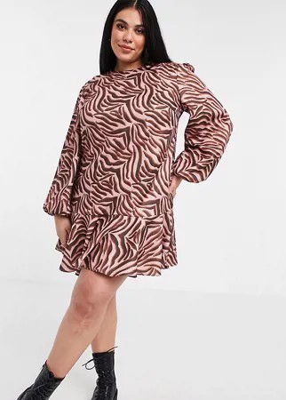 Коричневое платье с присборенной юбкой и тигровым принтом Chi Chi London Plus-Коричневый цвет