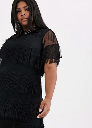 Свободное платье-футболка мини с отделкой бахромой ASOS DESIGN Curve-Черный