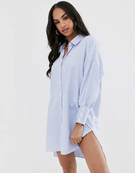 Платье-рубашка в стиле oversize в голубую полоску Missguided-Синий