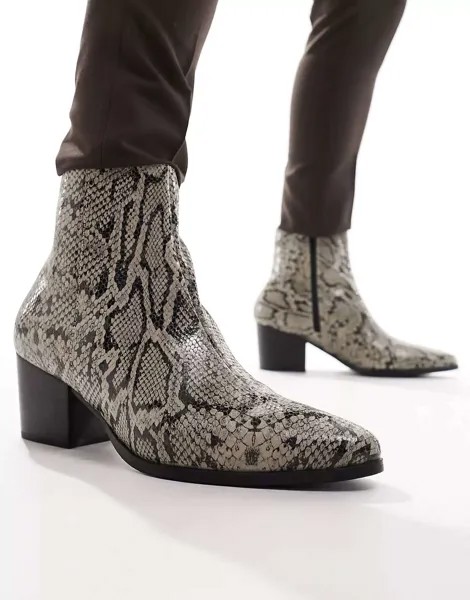 Ботинки челси на каблуке ASOS из искусственной кожи со змеиным принтом