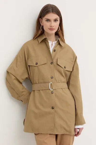 Пальто из смесового льна Weekend Max Mara, бежевый
