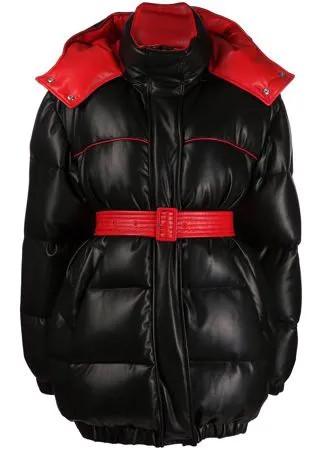 MSGM пуховик с капюшоном и поясом