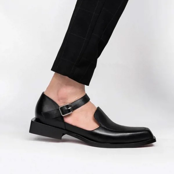 Сандалии мужские из искусственной кожи, Классическая обувь, модные деловые дышащие, с квадратным носком, с вырезами, в британском стиле, 38-48, ...