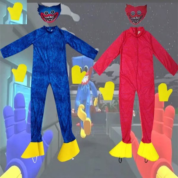 Дети Huggy Wuggy Косплей Костюм Боди Комбинезон Маска Перчатки
