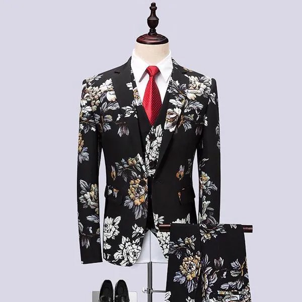 2021 новый модный дизайнерский мужской костюм (пиджак + жилет + брюки) японский цветочный принт мужской элегантный деловой Повседневный официальный костюм для мужчин
