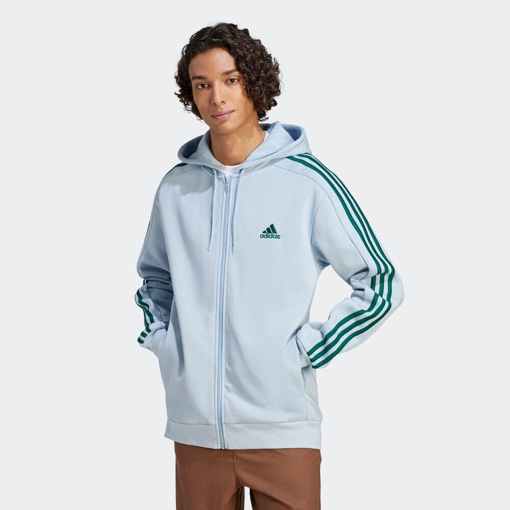 Джерси Adidas Essentials fleece 3 stripes full zip hoodie, цвет Wonder Blue
