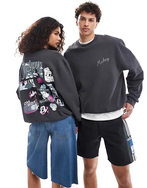 ASOS DESIGN – Disney – Унисекс – Толстовка свободного кроя свободного кроя черного цвета с принтом Микки Мауса