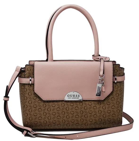 НОВИНКА, женская коричнево-розовая сумка-портфель с логотипом GUESS, сумка через плечо