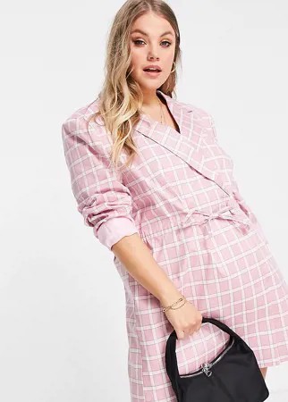 Розовое платье-пиджак в клетку с поясом COLLUSION Plus-Розовый цвет