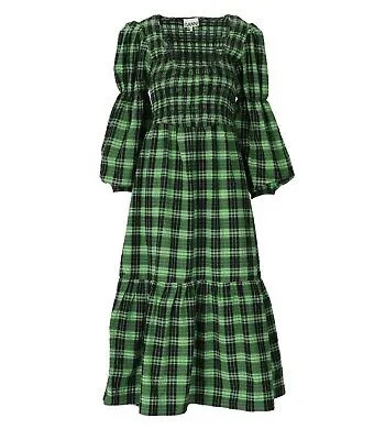 Женское зеленое клетчатое платье из жатого хлопка Ganni