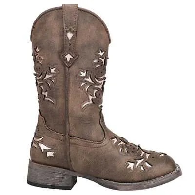 Roper Lola Metallic Square Toe Cowboy Youth Girls Brown Casual Boots 09-018-190