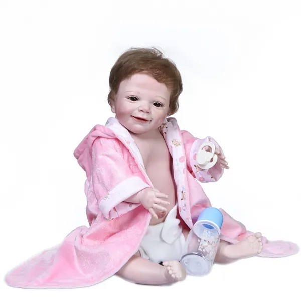 Силиконовая кукла Reborn 55 см, Реалистичная мягкая кукла bebe Reborn, розовый банный халат для маленьких мальчиков, детские рождественские подарки, игрушки