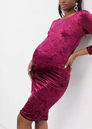 Бархатное облегающее платье ягодного цвета Blume Maternity-Красный