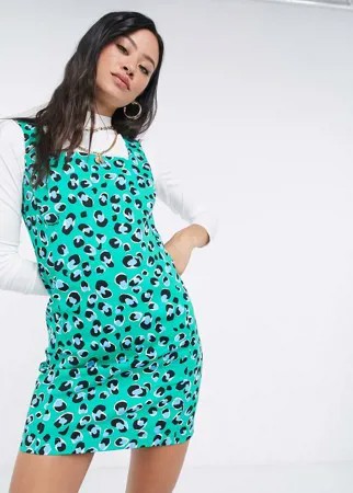Зеленое облегающее платье мини с ярким леопардовым принтом Love Moschino-Зеленый цвет
