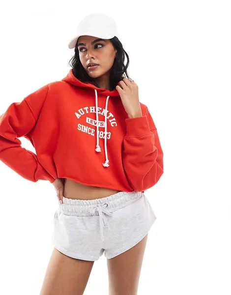 Красное укороченное худи с логотипом Levi's Leo Authentic
