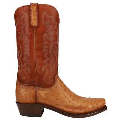 Мужские бежевые, коричневые классические ботинки Lucchese Dante Ostrich Snip Toe Cowboy N1204-73