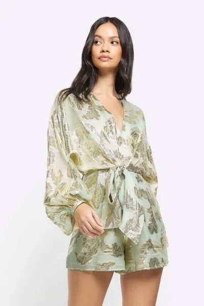 Комбинезон металлик с завязками и эффектом затенения River Island, зеленый