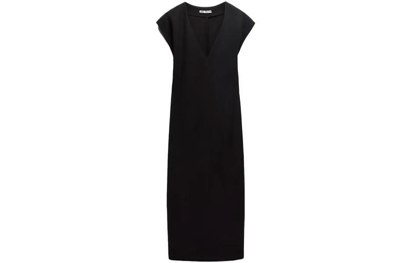 Платье с короткими рукавами женское черное Zara